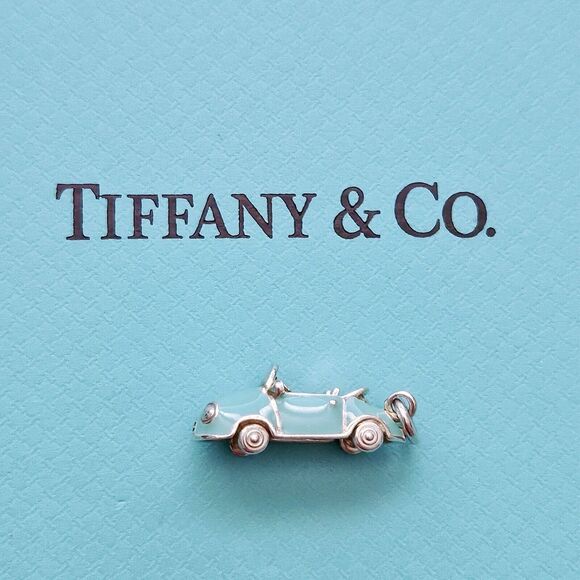 RARE Tiffany & Co. Blue Ename Convertible Car Sport Silver Pendant Charm - Picture 3 of 7